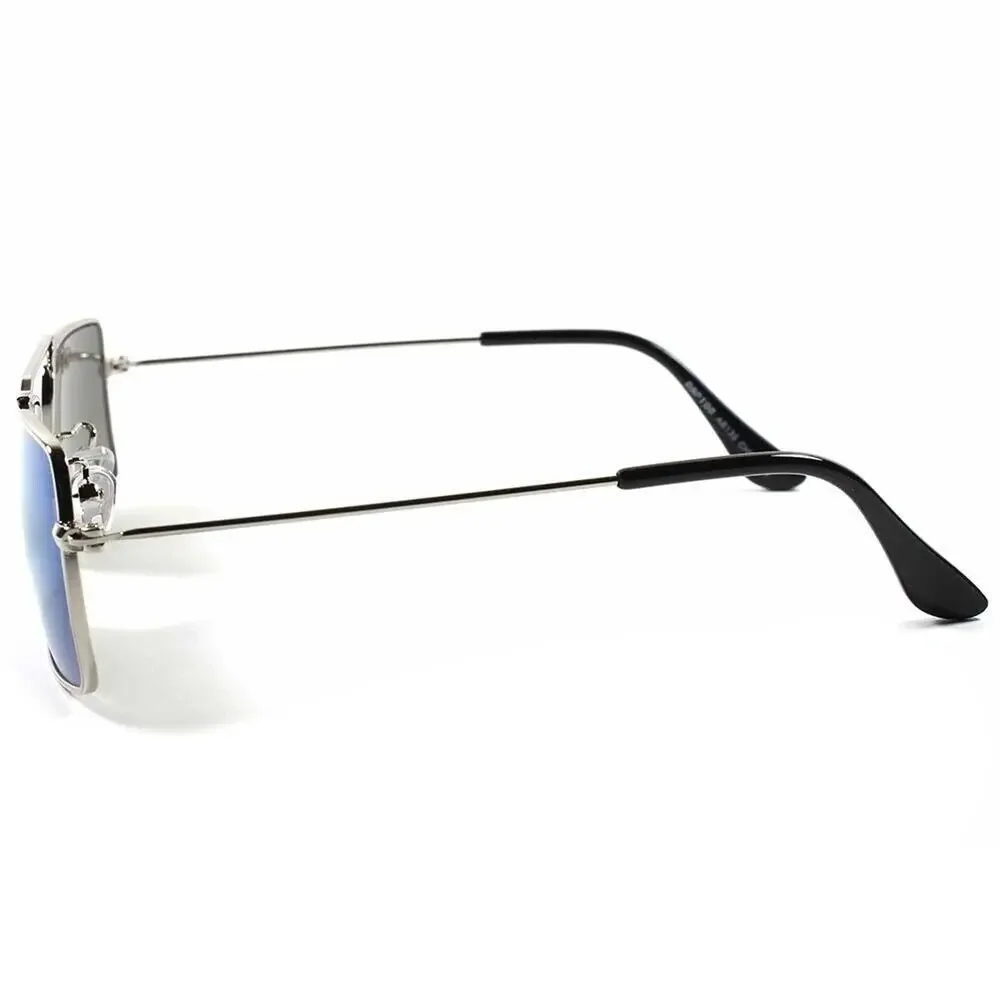 Kiss Blue Mirrored Rectangle Sunglasses Silver Frame Goth Steampunk